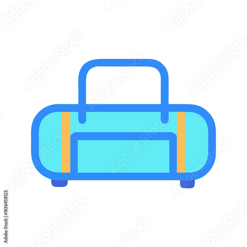 Stylized light blue duffel bag with gold accents on black