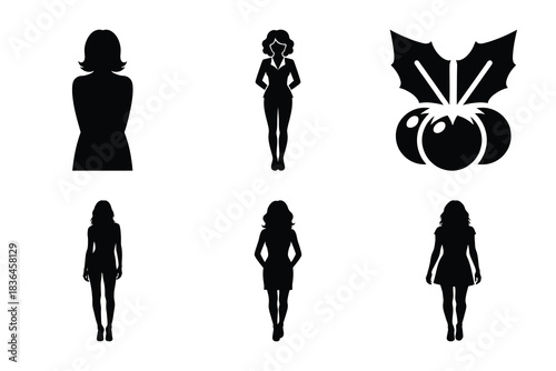 Christmas holly berry icon set. Vector illustration of silhouette icons.