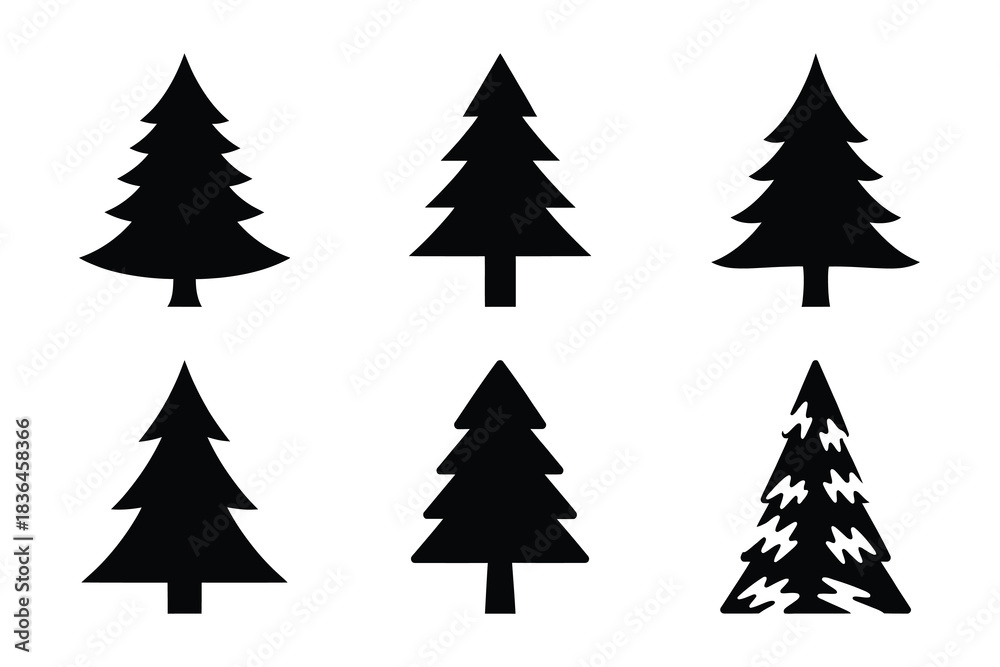 Obraz premium Christmas north pole tree icon set. Vector illustration of silhouette icons.