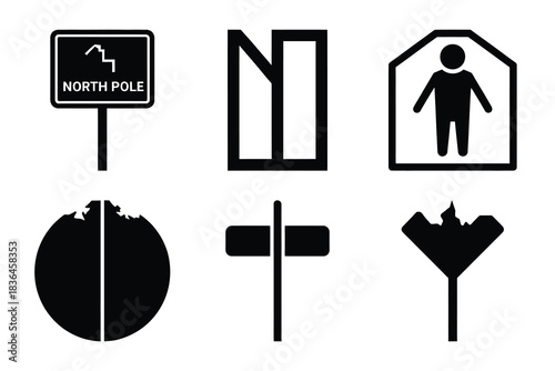Christmas north pole sign icon set. Vector illustration of silhouette icons.