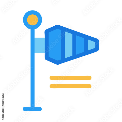 Aviation windsock indicating direction of wind in simple style