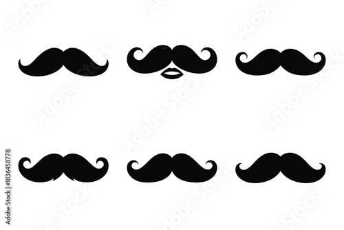 Christmas santa mustache icon set. Vector illustration of silhouette icons.