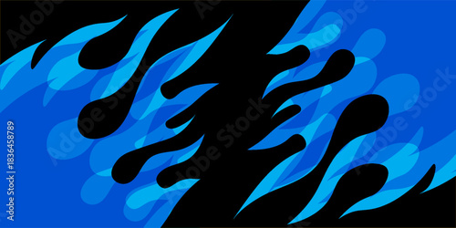 Illustration of black abstract shape with copy space on blue background. writing space and colour concept digitally generated image.