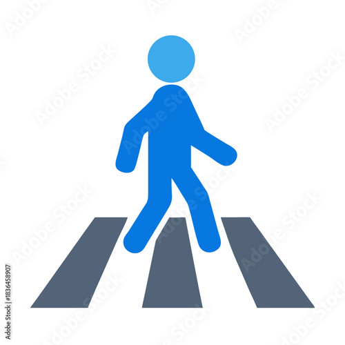 Pedestrian crossing icon blue man on zebra crossing lines