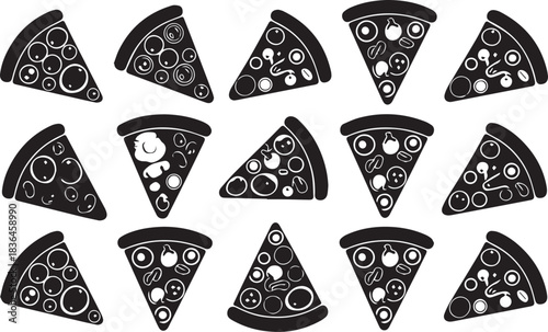 Pizza slice silhouette icon set Illustrator Artwork