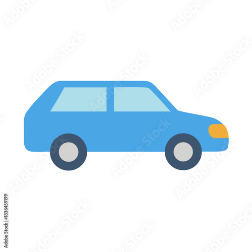 Blue hatchback car illustration against a black background
