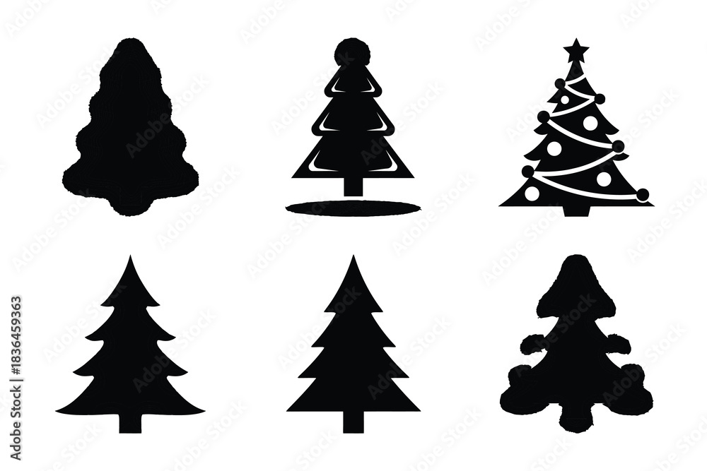 Fototapeta premium Christmas tree glow icon set. Vector illustration of silhouette icons.