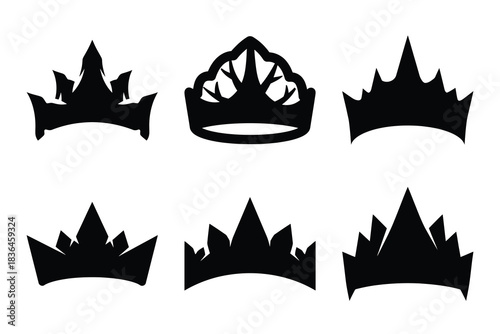 Christmas tree crown icon set. Vector illustration of silhouette icons.