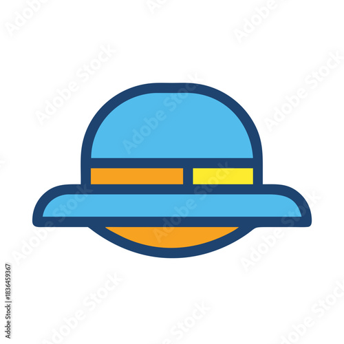 Minimalist blue sunhat icon illustration with orange accents