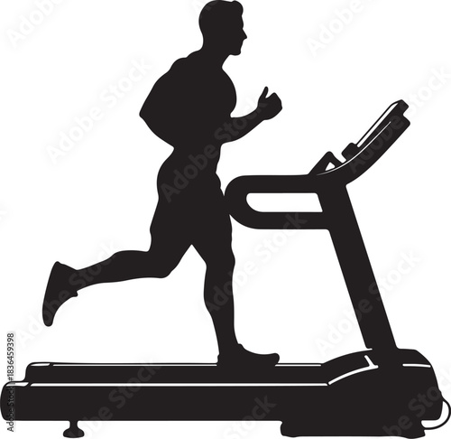 Silhouette of a man running on a treadmill, symbolizing fitness, endurance, and healthy training.