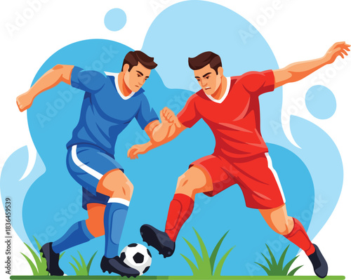 Dynamic Flat Vector Illustration of Two Soccer Players Contesting the Ball