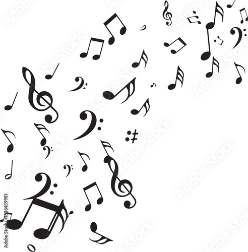 Create kinds of Vector flying notes isolated Silhouette on white background.