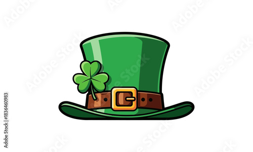 A vibrant green hat adorned with a lucky clover, symbolizing Irish celebration and good fortune, perfect festive headwear for cultural gatherings and holiday events