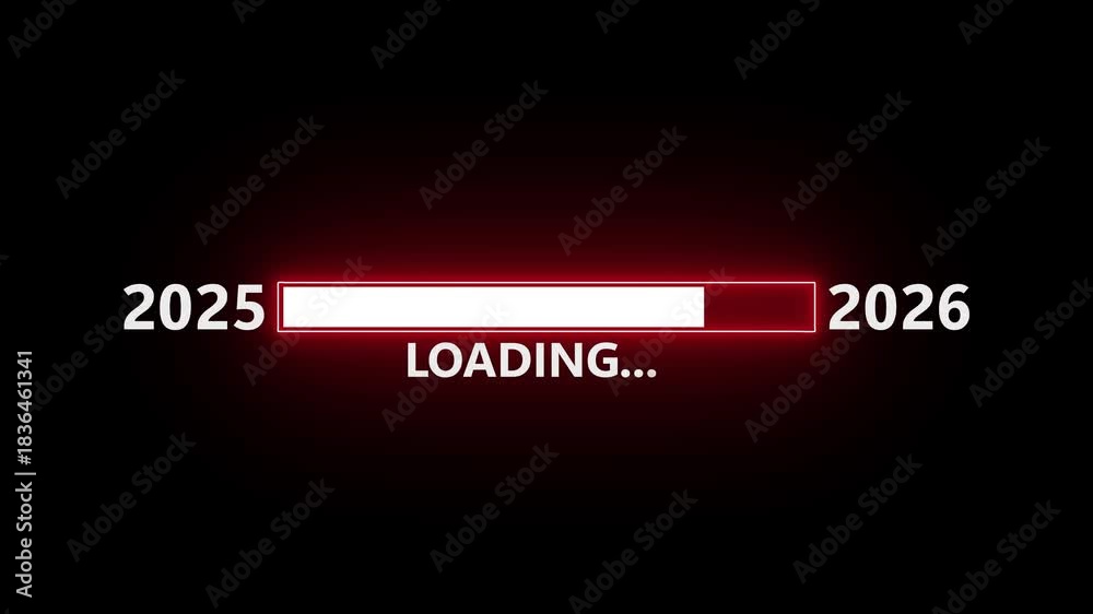 Loading 2026 Background Vidéo Stock Neon loading bar progress from 2025 to 2026 new year ...
