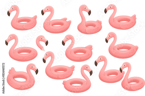 Wallpaper Mural Pink inflatable flamingo swimming ring pattern creating a fun summer design, isolated transparent background Torontodigital.ca