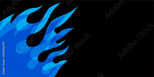 Illustration of black abstract shape with copy space on blue background. writing space and colour concept digitally generated image.