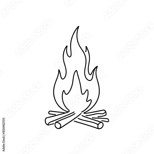 Campfire illustration with flames and logs in a minimalist style  