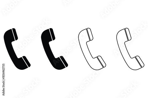 Four vintage telephone handsets in black solid and outline styles