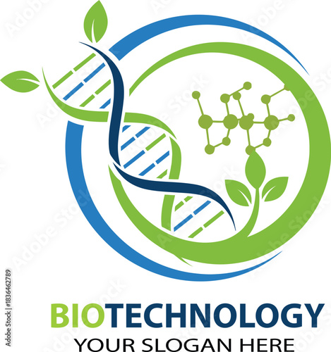 Innovative Biotechnology Logo Design Representing Science and Nature with DNA Molecule