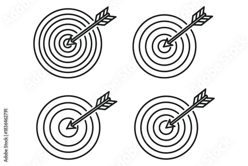 Four simple target illustrations with arrows hitting the bullseye