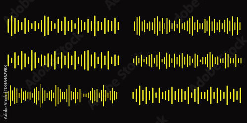 Podcast sound waves. Audio wave forms line, sound wave frequency, illustrating wave forms, voice signals, or digital equalizer patterns in a simple 