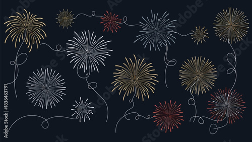 Festive fireworks illustration on dark background for celebration designs