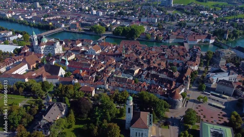 Aerial view around the city Solothurn in Switzerland on a sunny day in summer