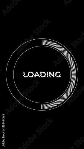 4k vertical loading text with circle bar animation, glitch effect