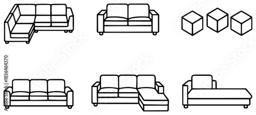 Collection of Sofa and Cube Icons for Interior Design