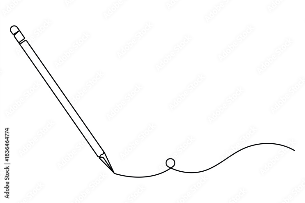 Obraz premium Continuous one line art drawing of wooden pencil for writing. Back to school education hand drawn vector illustration