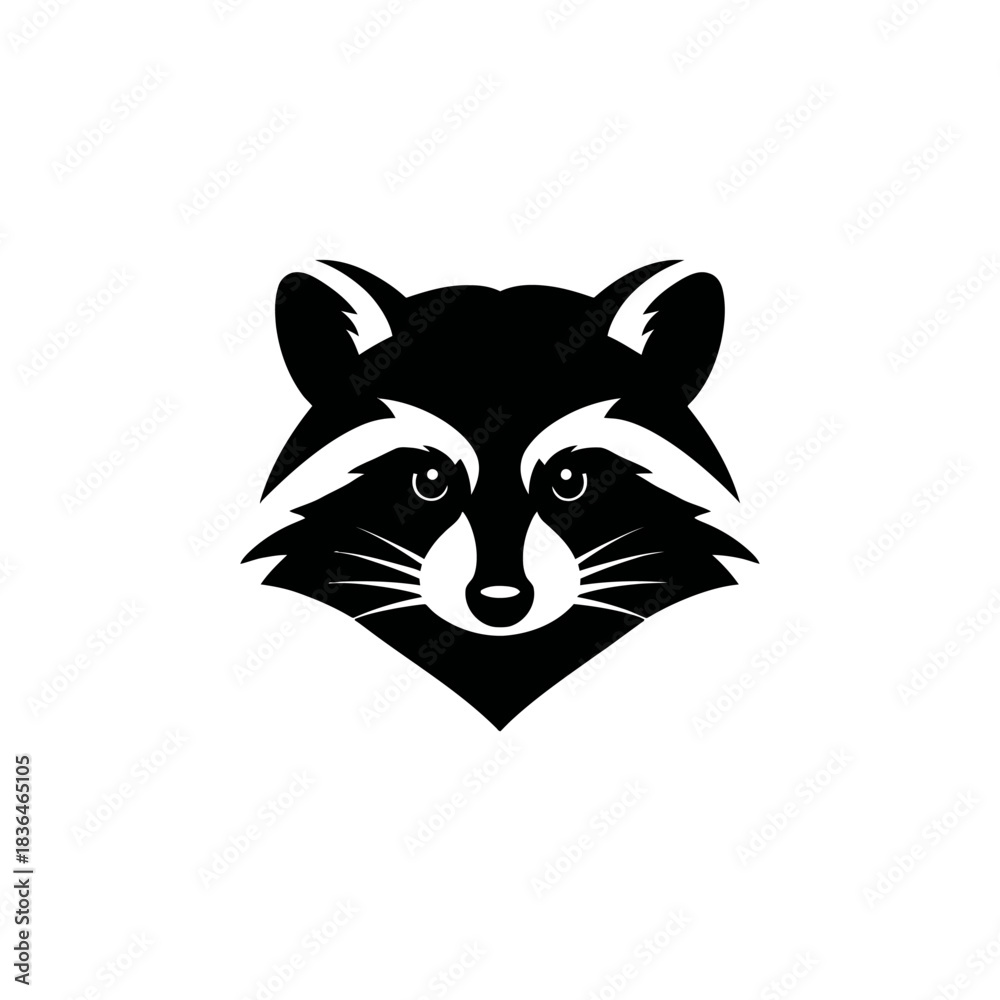 Obraz premium Black and white raccoon head logo design against a clean white background