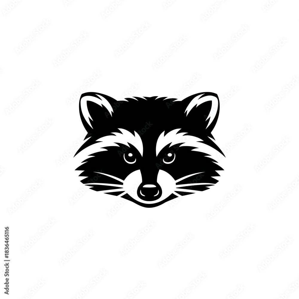 Fototapeta premium Black and white raccoon head illustration on a clean white background design