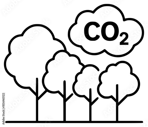 Trees and CO2 Cloud Icon Representing Carbon Emissions and Nature