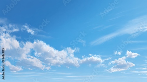 A clear blue sky with a few clouds. The sky is so clear that it looks like a painting
