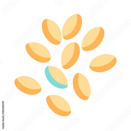 Pile of beige pills on a white background illustration