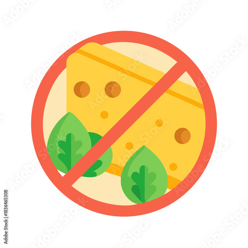 Lactose free vegan cheese alternative with basil icon illustration