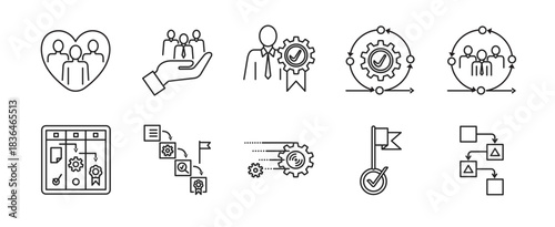 Project Management Vector Icon Set - Minimalis Outline Style Symbol contain 