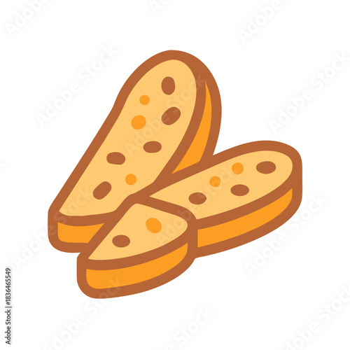 Crispy toasted bread slices on a white background graphic