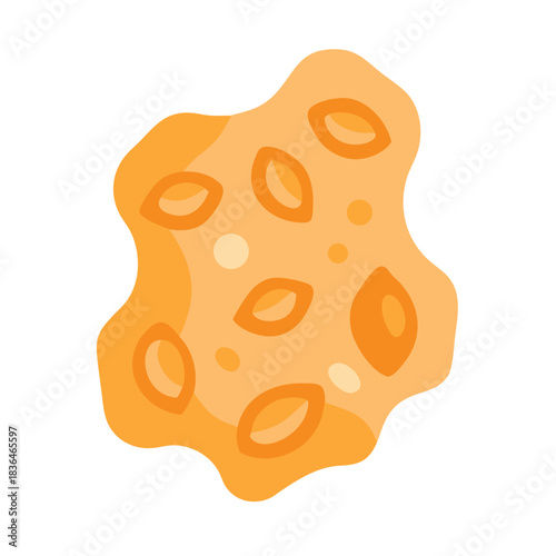 Abstract orange blob with internal shapes on white backdrop