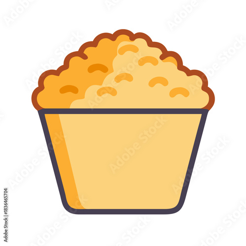 Bowl of popcorn flat vector illustration on white backdrop
