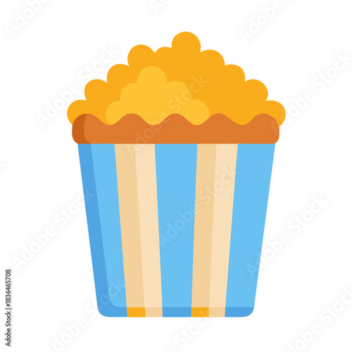 Illustration of popcorn in a striped blue container