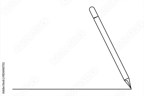 Continuous one line art drawing of wooden pencil for writing. Back to school education hand drawn vector illustration