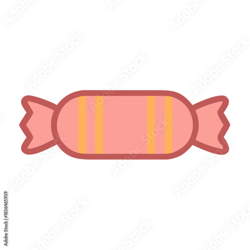 Simple wrapped candy illustration with yellow stripes on white