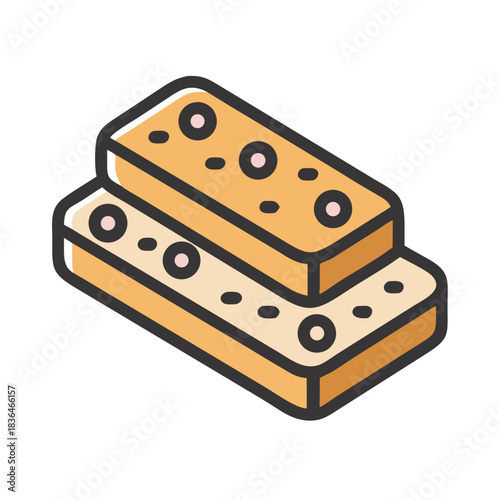 Stacked snack bars with toppings on a white background