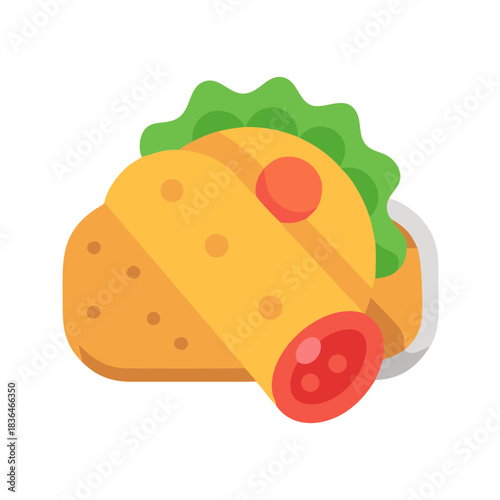 Stylized flat design taco illustration with vegetables and toppings