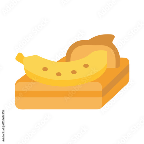 Whimsical flat illustration of toast and banana on white