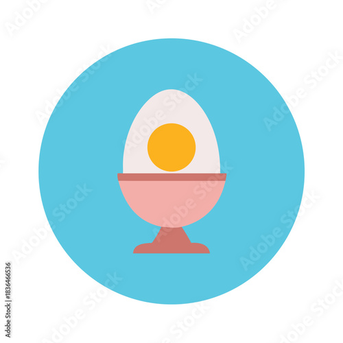 Hard boiled egg in eggcup against blue circle background