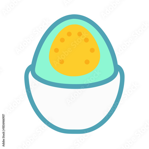 Stylized halved egg illustration with blue and white shell