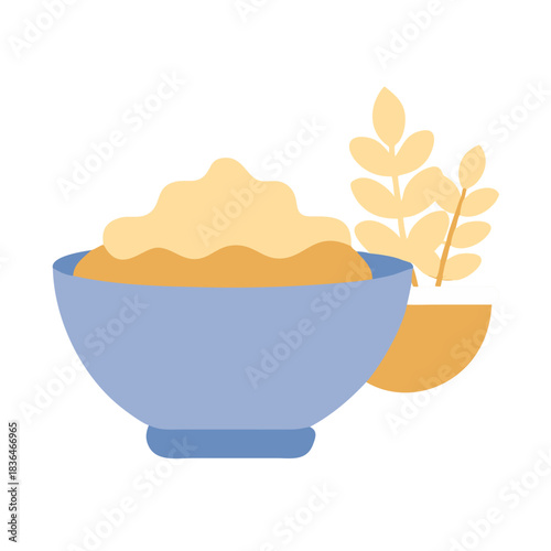 Bowl with food and plant minimal vector illustration