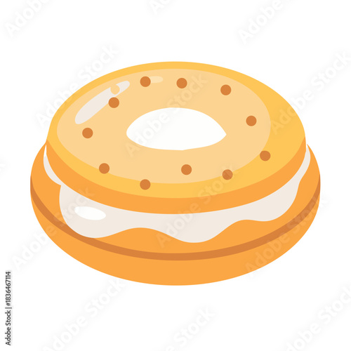 Cartoon doughnut with creamy filling on a white background